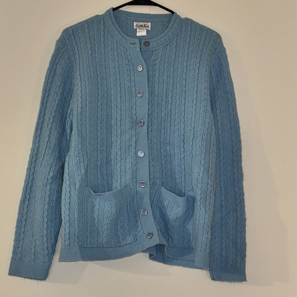 Cuddle Knit Blue Cable Knit Cardigan Vintage Y2K Cozy Sweater M